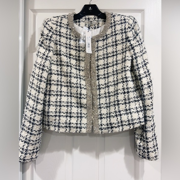 NWT $795 Alice Olivia Kidman Crystal-Embellished Tweed Jacket - Picture 4 of 10